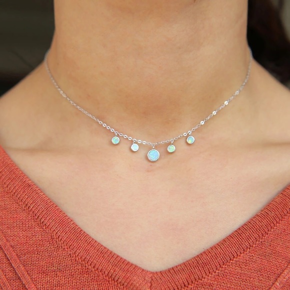 Sterling Silver Opal Choker Necklace 